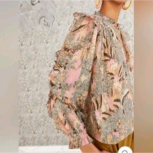 Ulla Johnson Silk Lara Birds of Paradise Ivory Pink Long Sleeve Blouse Size 2 - Picture 3 of 13